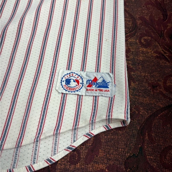 80s Striped Cleveland Indians Majestic MLB Baseball Jersey - Picture 3 of 9